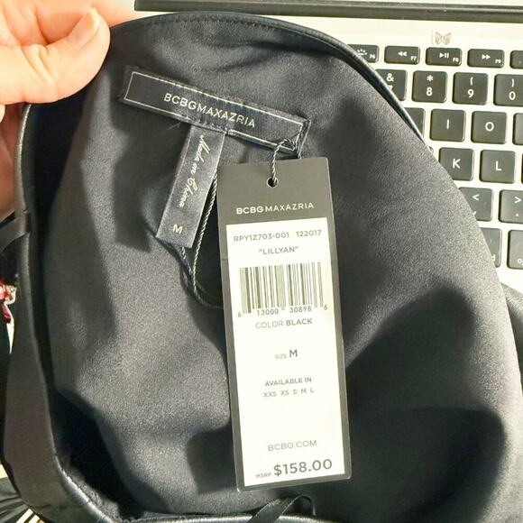 NWT BCBGMaxAzria Black Faux Leather Asymmetric Top Women's Size M One Shoulder - Picture 10 of 12